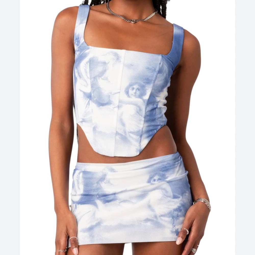 Edikted Corset Crop Top (L, Blue)